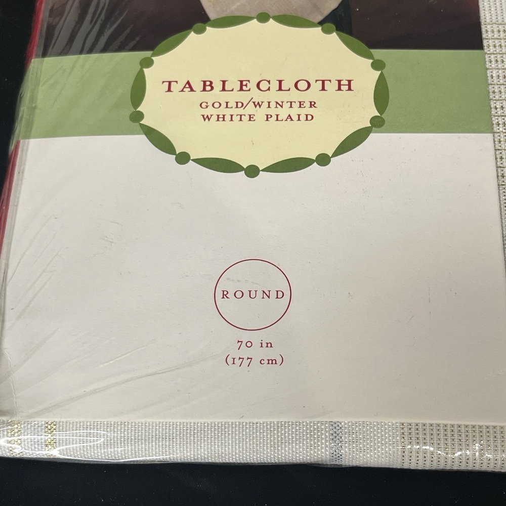 Target Gold Winter White Plaid Round Tablecloth 70 Inch Holiday Christmas Decor - Picture 2 of 3